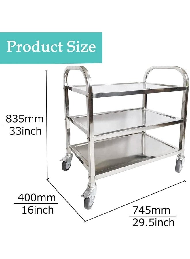 AKC 3 Tier Stainless Steel Utility Cart Kitchen Trolley 3 Tier Storage Trolley Easy to Clean, Bright and Beautiful, Super Load-Bearing - Image 5