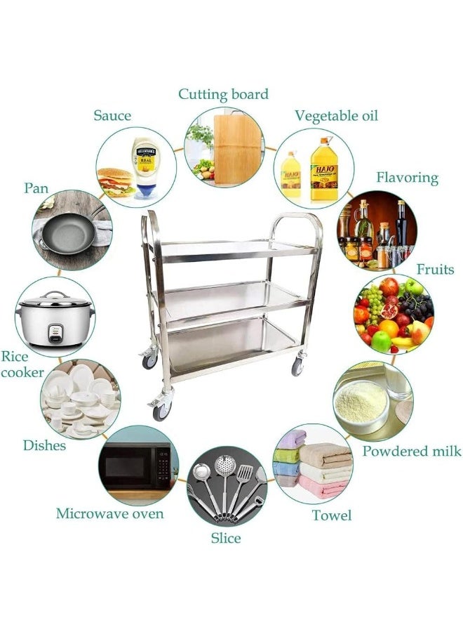 AKC 3 Tier Stainless Steel Utility Cart Kitchen Trolley 3 Tier Storage Trolley Easy to Clean, Bright and Beautiful, Super Load-Bearing - Image 2
