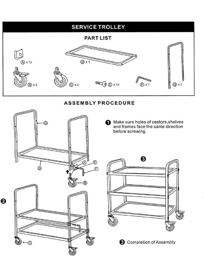 AKC 3 Tier Stainless Steel Utility Cart Kitchen Trolley 3 Tier Storage Trolley Easy to Clean, Bright and Beautiful, Super Load-Bearing - Image 4