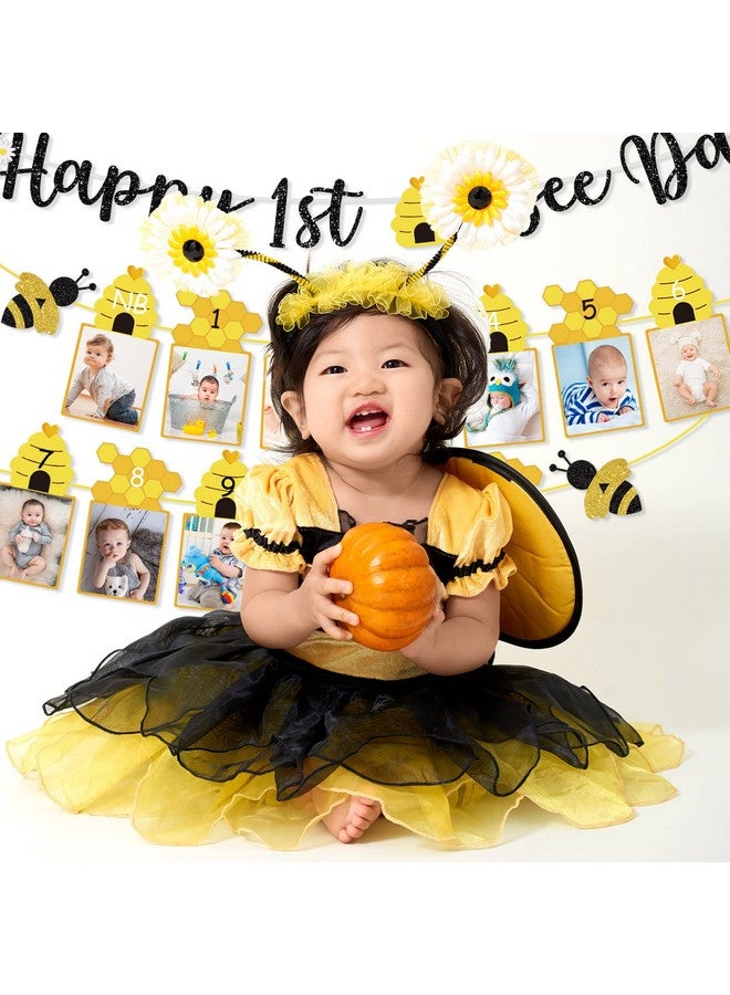 Chinco 3 Pcs Happy 1st Bee Day Party Decorations, Bumble Honey Bee 1st Birthday Baby Photo Banner and Cake Topper, Bee Decorations Bee Birthday Party Decorations Bee Cake Decorations for Boys Girls Newborn - Image 5