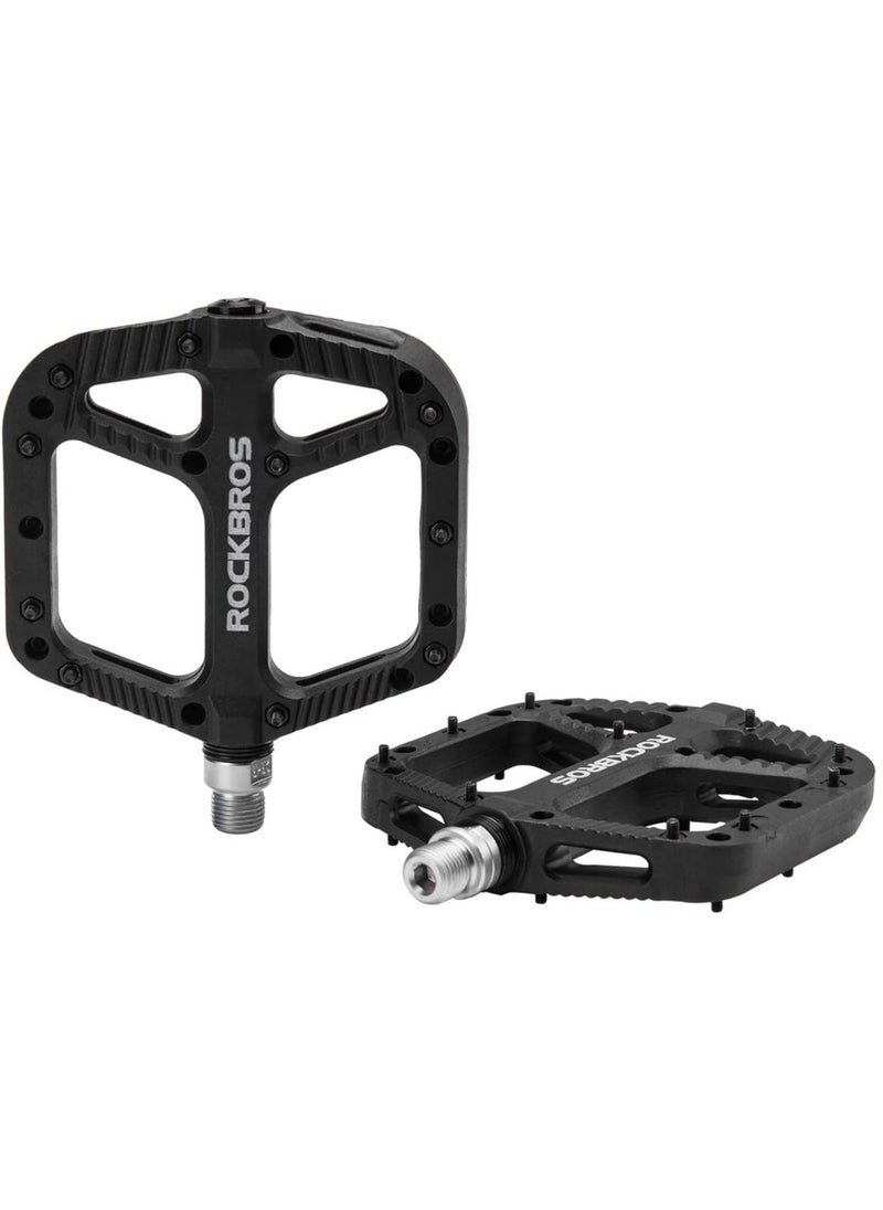Rockbros 2 Pcs Mountain Bike Pedals Bicycle Flat Pedals Bicycle Pedals Road Mountain Bike Pedals 9/16 Nylon Fiber Flat Platform Pedals (Black)  - Image 1