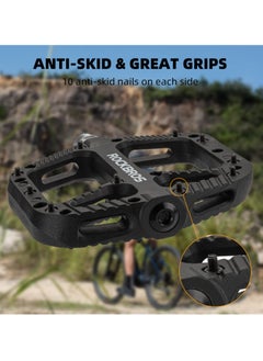 Rockbros 2 Pcs Mountain Bike Pedals Bicycle Flat Pedals Bicycle Pedals Road Mountain Bike Pedals 9/16 Nylon Fiber Flat Platform Pedals (Black)  - Image 5