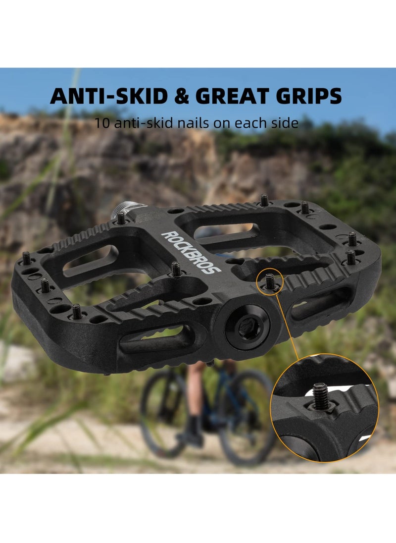 Rockbros 2 Pcs Mountain Bike Pedals Bicycle Flat Pedals Bicycle Pedals Road Mountain Bike Pedals 9/16 Nylon Fiber Flat Platform Pedals (Black)  - Image 5