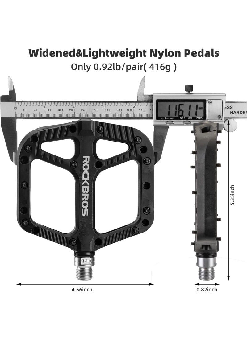Rockbros 2 Pcs Mountain Bike Pedals Bicycle Flat Pedals Bicycle Pedals Road Mountain Bike Pedals 9/16 Nylon Fiber Flat Platform Pedals (Black)  - Image 2