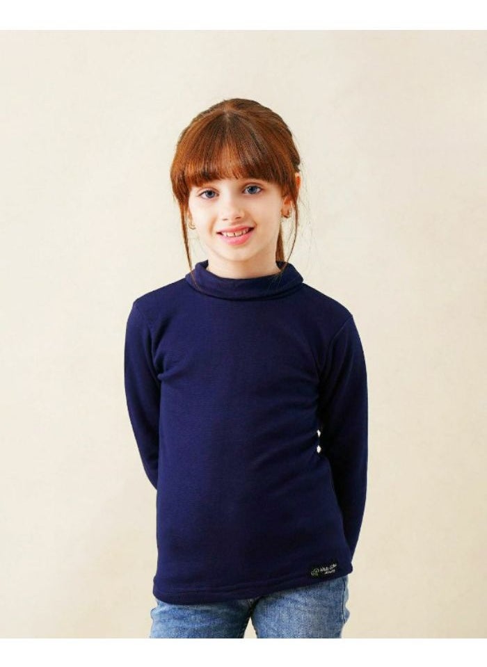 Generic - High Cool Basic Children's T-Shirt for Boys and Girls, Winter, High Neck and Long Sleeves, Wool Lined with Pillow, Navy - Image 1