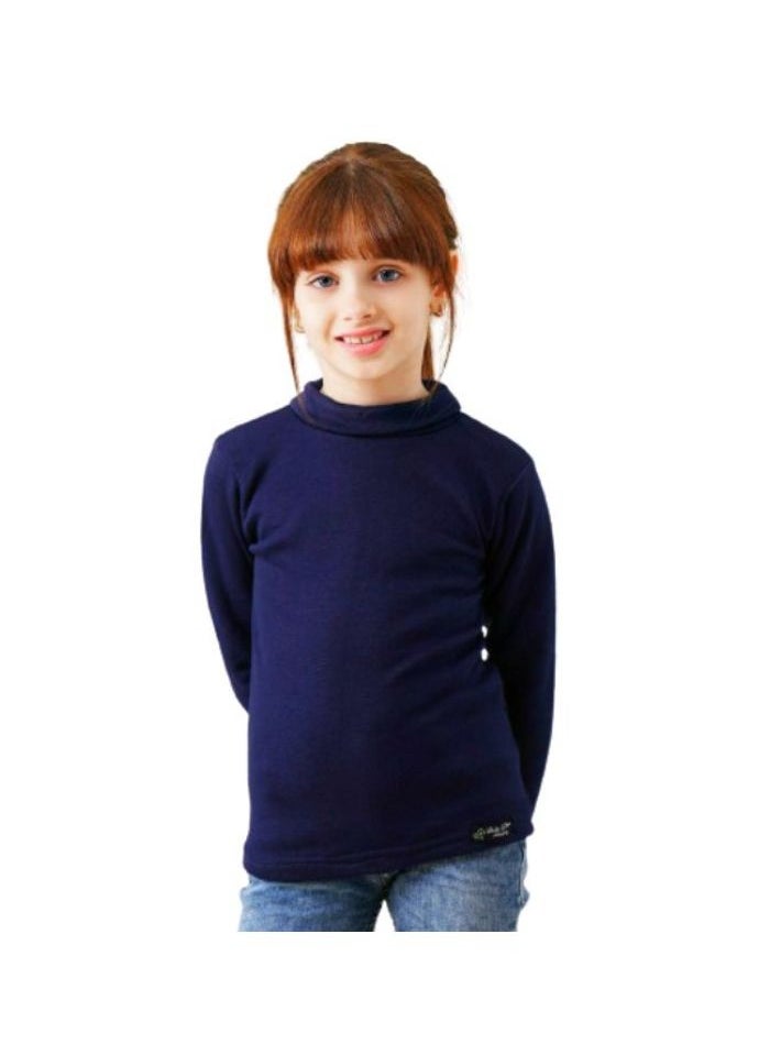Generic - High Cool Basic Children's T-Shirt for Boys and Girls, Winter, High Neck and Long Sleeves, Wool Lined with Pillow, Navy - Image 1