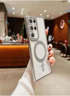 Fekra Case for Samsung S24 Ultra | S23 Ultra,Case Compatible with Mag-Safe, Magnetic for Women, with Edge Diamond Case Cover, Transparent Protective Case (Silver, Samsung S24 Ultra)