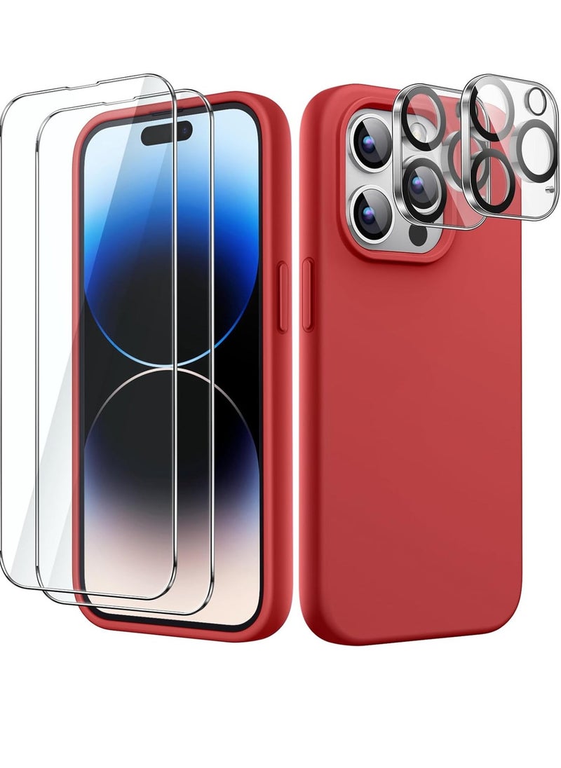 Raxoom "5-in-1 iPhone 14 Pro Max (6.7-Inch) Red Silicone Case - With 2 Screen Protectors & 2 Camera Lens Protectors" - Image 1