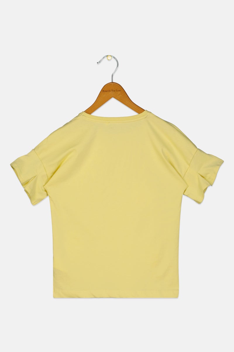 NAME IT بلوزة قصيرة الأكمام مطرزة للبنات، صفراء - Image 3