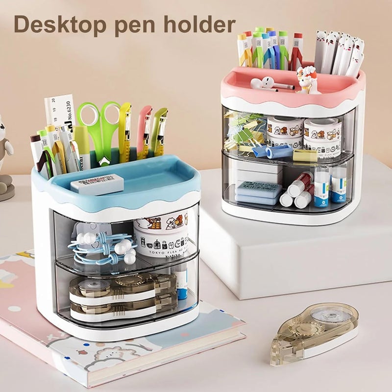 HOME CUBE Plastic Desk Organizer With Drawer Desktop Office Stationery Storage Box Desk Accessories Table Organiser Study Table Office Table Pen Stand- 2035 (Blue) - Image 1