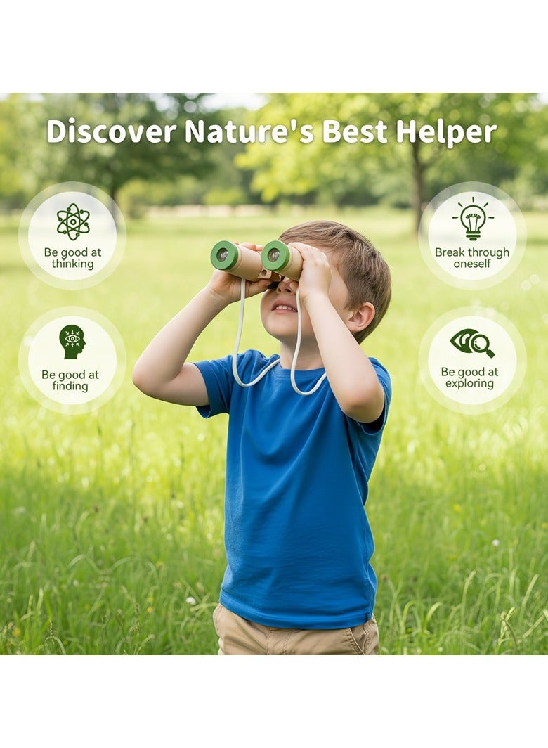 عام تلسكوب خشبي للأطفال للملاحظة الخارجية، لعبة تلسكوب مع إمكانية تعديل المسافة بين حدقتي العين. - Image 4