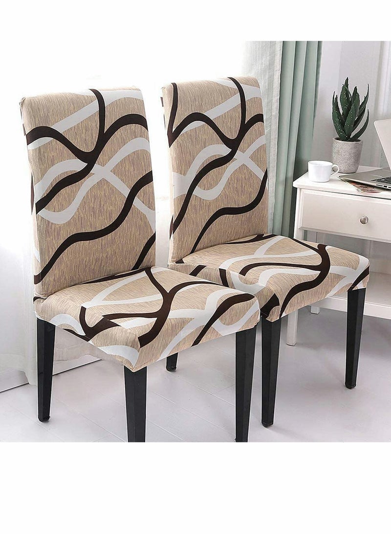 SYOSI Chair Covers for Dining Room Stretch Spandex Removable Washable Antidust Seat Slipcover Protector for Hotel Office Ceremony Banquet Wedding PartyKhaki/Coffee Set of 2 - Image 2
