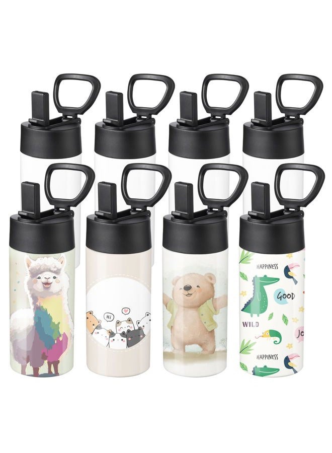 OFFNOVA 8 Pack Kid Sublimation Water Bottle Blanks with Straw, 12 oz Sublimation Tumblers Bulk Stainless Steel Sports Bottles for Tumbler Heat Press Sublimation Printing - Image 1