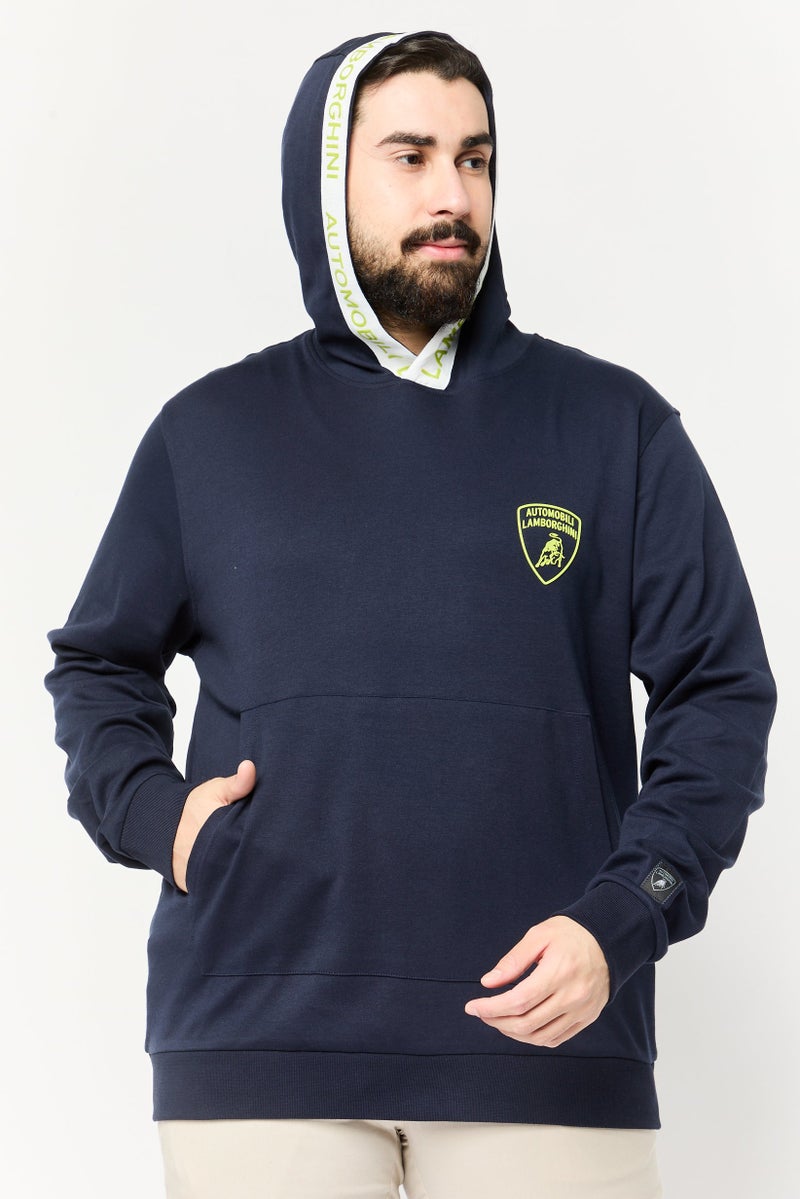 LAMBORGHINI Men Hooded Brand Logo Long Sleeve Sweatshirt, Dark Navy  - Image 1