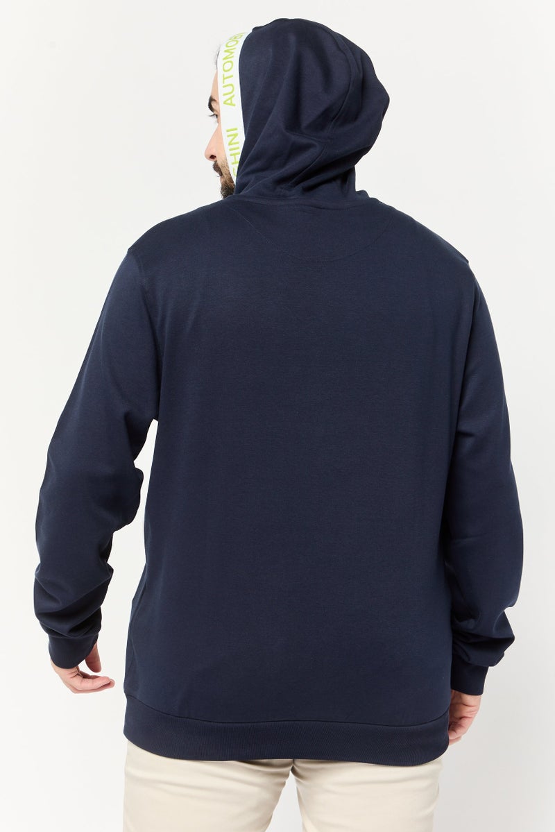 LAMBORGHINI Men Hooded Brand Logo Long Sleeve Sweatshirt, Dark Navy  - Image 3