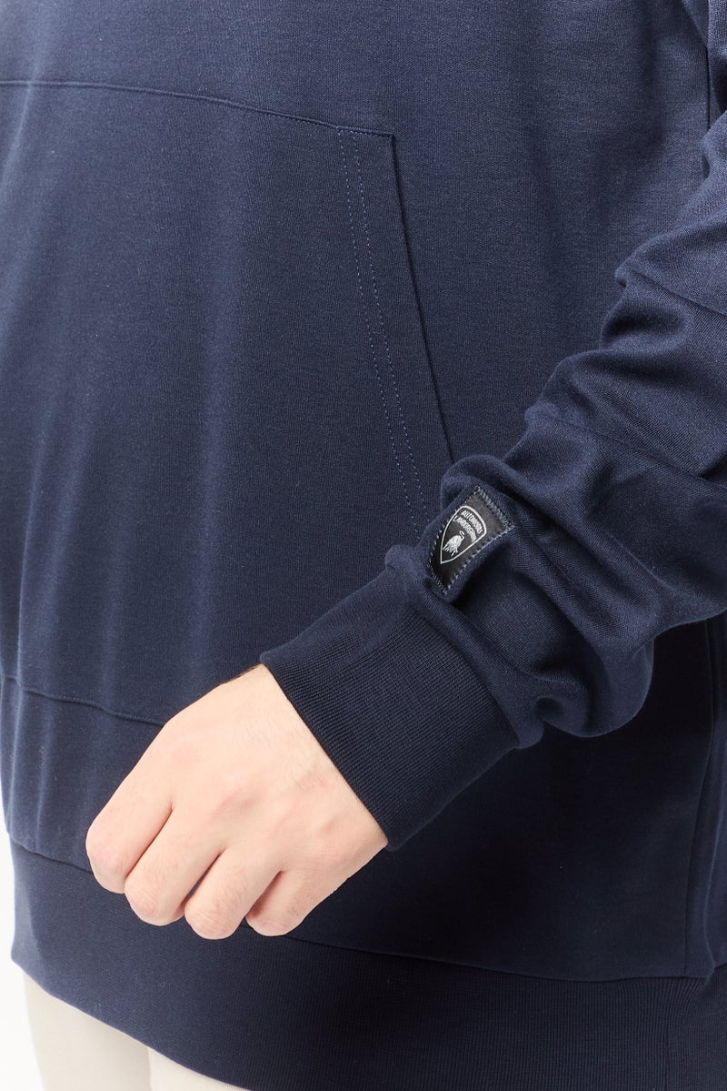 LAMBORGHINI Men Hooded Brand Logo Long Sleeve Sweatshirt, Dark Navy  - Image 2