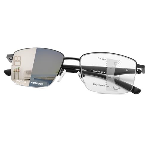 PEEPAI Progressive Photochromic Multifocus Reading Glasses Spring Hinge UV400 Protection Sun Readers Computer Anti Eyestrain Blue Light Transition Eyeglasses for Men Women 1.5 - Image 1