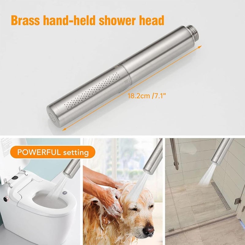 BESy Brass 2 In 1 Function Handheld Shower Head Set High Pressure 7 Inch Shower Head High Flow Hand Shower Wand with 59 Inch Hose, Bracket, Brushed Nickel - Image 2