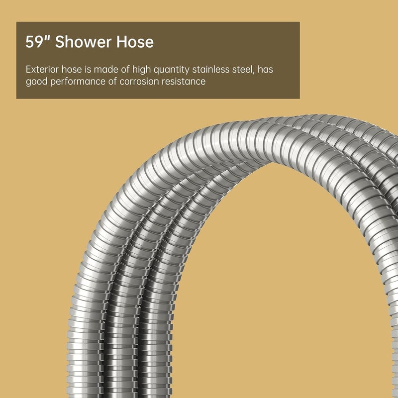 BESy Brass 2 In 1 Function Handheld Shower Head Set High Pressure 7 Inch Shower Head High Flow Hand Shower Wand with 59 Inch Hose, Bracket, Brushed Nickel - Image 3