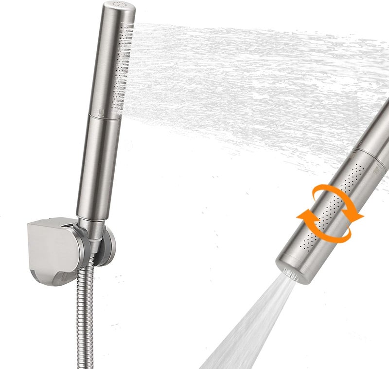 BESy Brass 2 In 1 Function Handheld Shower Head Set High Pressure 7 Inch Shower Head High Flow Hand Shower Wand with 59 Inch Hose, Bracket, Brushed Nickel - Image 1