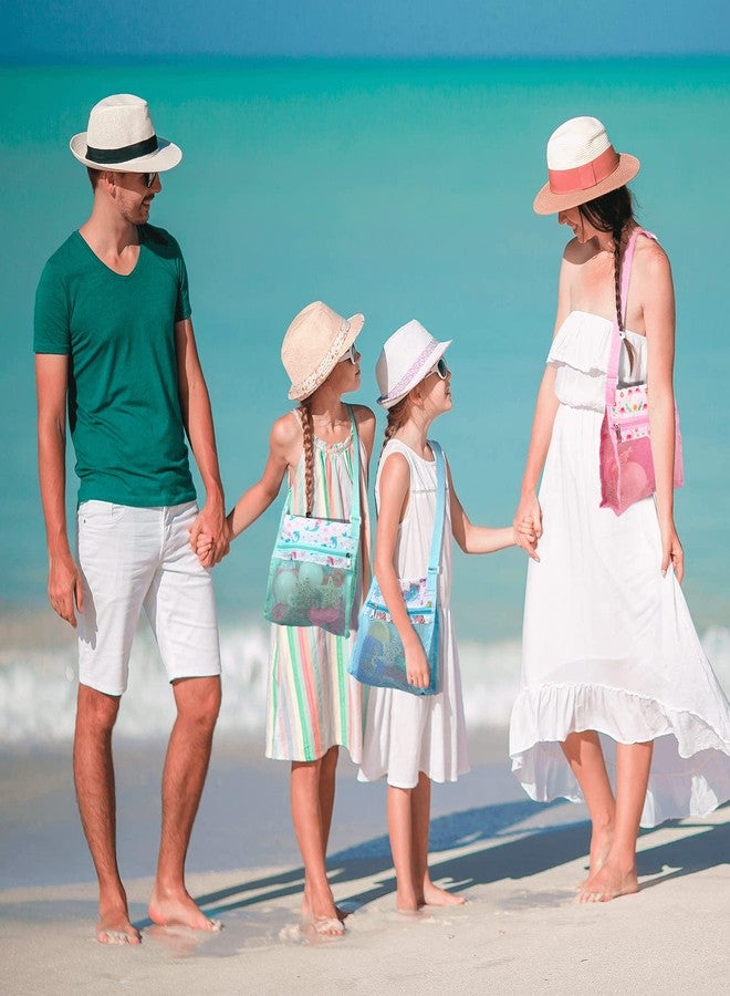 كوم 3 قطع من ألعاب الشاطئ حقيبة شاطئ شبكية للأطفال حقيبة لجمع الأصداف حقيبة صدف البحر حقيبة ألعاب رمل الشاطئ للأطفال لقضاء عطلة الصيف حقائب صدفية على شكل طائر الفلامنغو وحورية البحر ووحيد القرن مع أحزمة حمل قابلة للتعديل وسحاب - Image 2