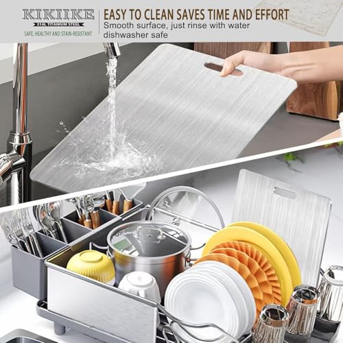KIKIIKE Titanium Cutting Board Double-Sided 100% Pure Titanium Cutting Boards for Kitchen - Food-Grade titanware chopping boards Non-Stick Durable and easy to clean (13.3 x 9 in)1 Piece - Image 4