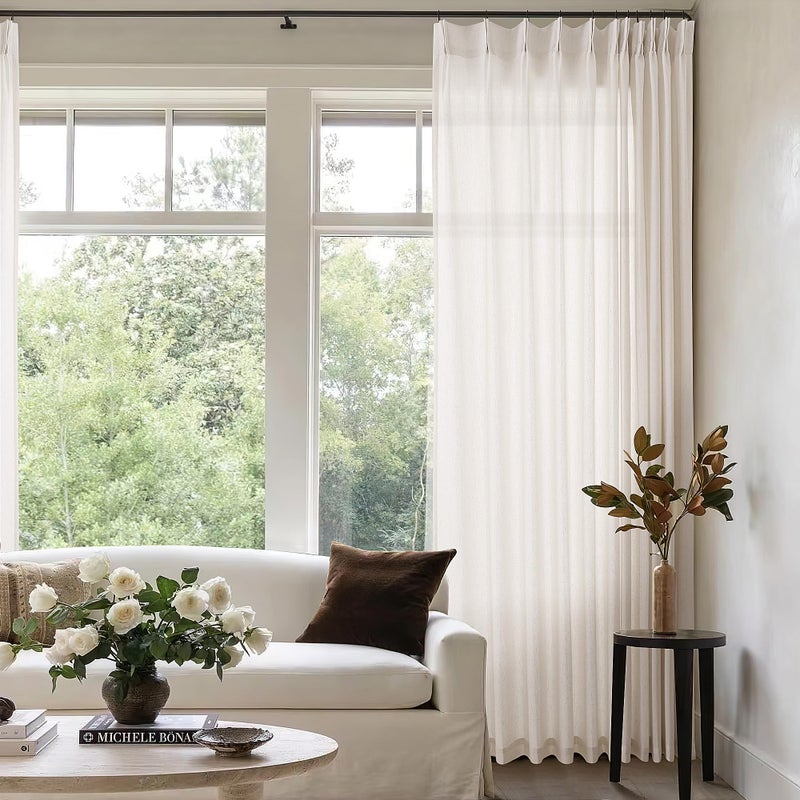 DUKIYO Pinch Pleat Extra Wide 72 x 108 Inch Linen Curtains for Living Room Divider Pleated Drapes with Hooks Rings Light Filter Semi Sheer Cream Ivory Patio Sliding Door Big Window Curtains 108 Inch Length - Image 2