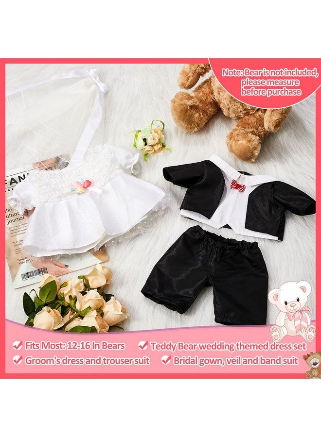Civaner 2 Sets Bear Clothes Include Outfits of Groom's Tuxedo Suit and Bridal Dress Set, The Bear is Not Included, Suitable for 14-16 Inch Stuffed Animal Clothes - Image 3