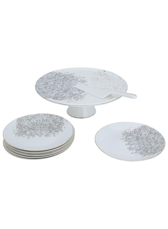 السيف  طقم تقديم الكيك من البورسلين 12.25 سم بنمط رمادي وذهبي 8 قطع باللون الأبيض - Image 2