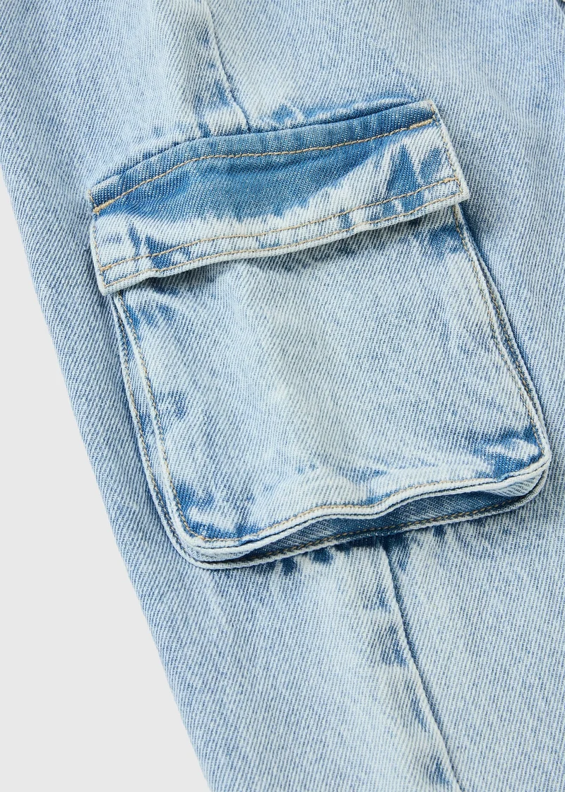 ماتلان Girls Light Wash Denim Cargo Trousers