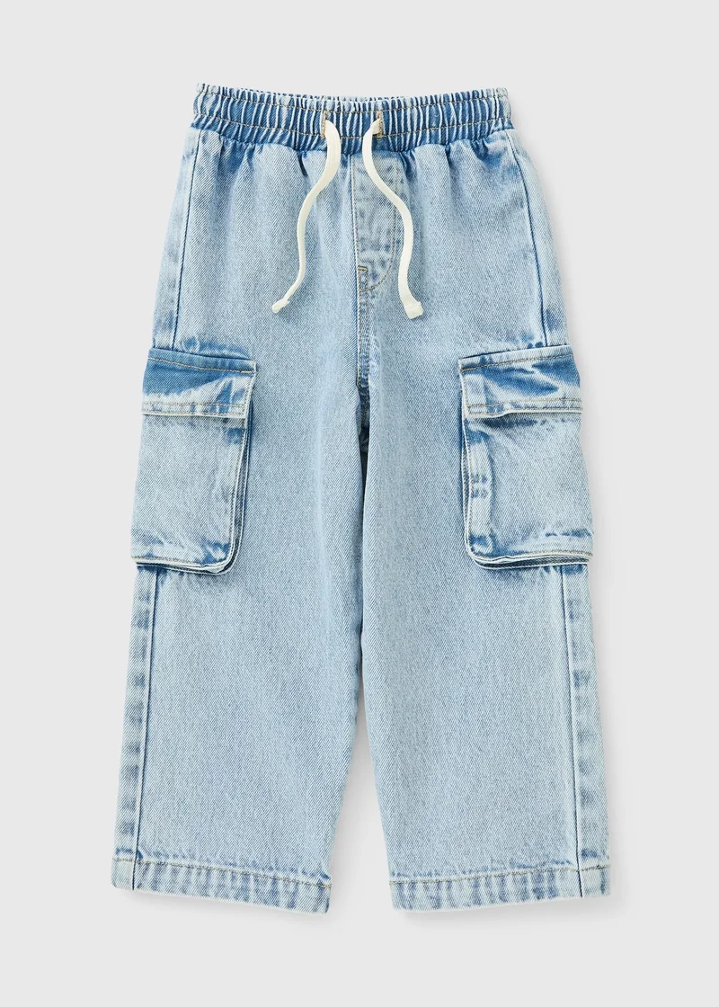 ماتلان Girls Light Wash Denim Cargo Trousers