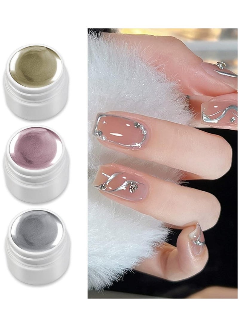 Generic Metallic Painted UV Gel Nail Polish, 3 Colours 3D Nail Art Creative Elastic Metallic Painted Glue Soak Off Nail Polish Home DIY Manicure Nail Salon Varnish Golden Silver Rose Golden  - Image 1