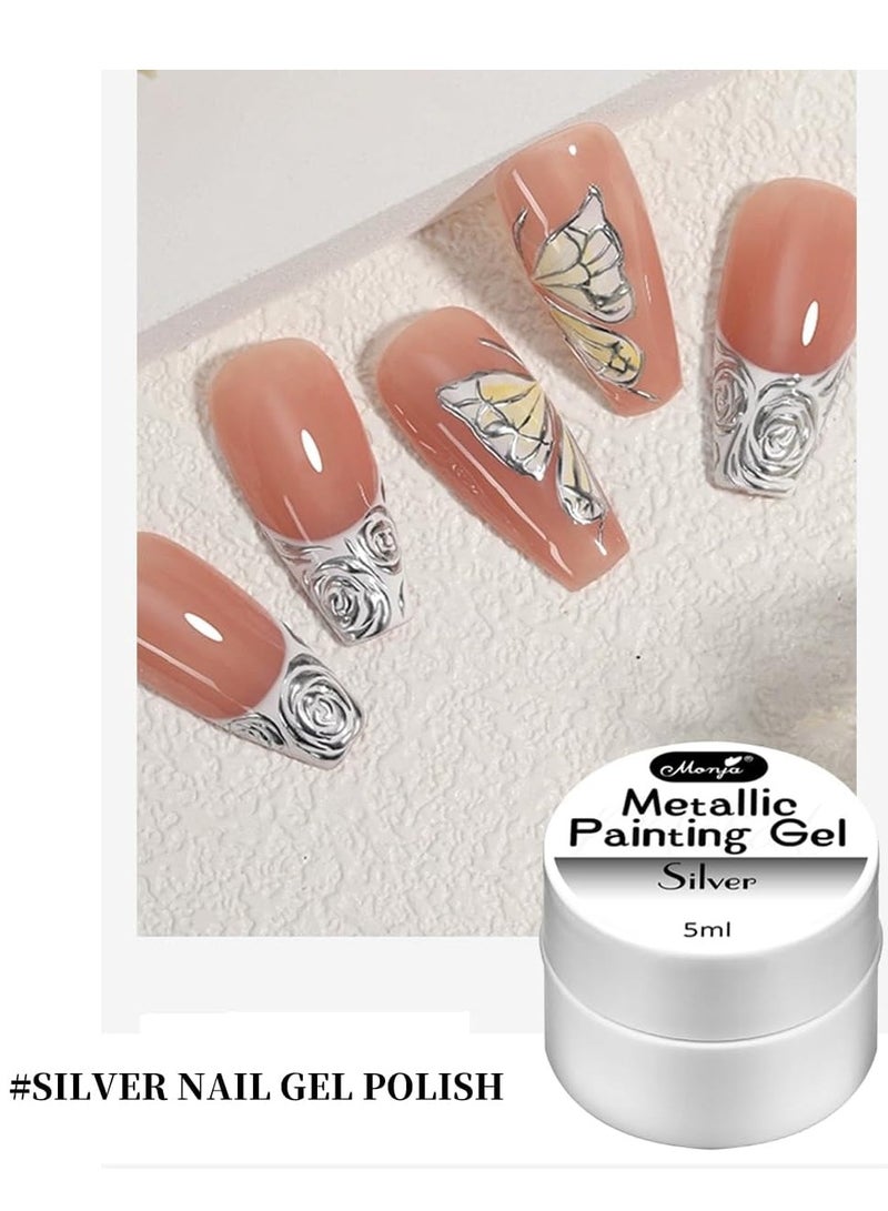 Generic Metallic Painted UV Gel Nail Polish, 3 Colours 3D Nail Art Creative Elastic Metallic Painted Glue Soak Off Nail Polish Home DIY Manicure Nail Salon Varnish Golden Silver Rose Golden  - Image 2