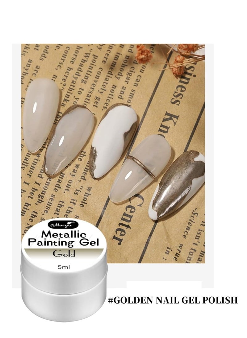 Generic Metallic Painted UV Gel Nail Polish, 3 Colours 3D Nail Art Creative Elastic Metallic Painted Glue Soak Off Nail Polish Home DIY Manicure Nail Salon Varnish Golden Silver Rose Golden  - Image 3
