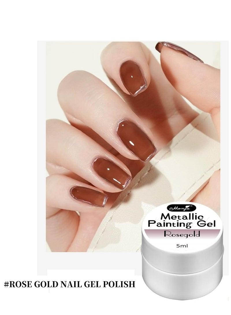 Generic Metallic Painted UV Gel Nail Polish, 3 Colours 3D Nail Art Creative Elastic Metallic Painted Glue Soak Off Nail Polish Home DIY Manicure Nail Salon Varnish Golden Silver Rose Golden  - Image 4
