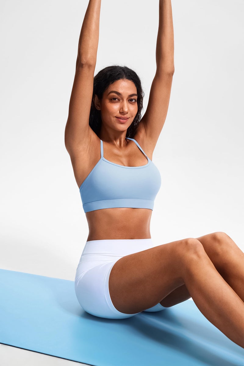 JOYSPELS Sports Bras for Women Workout Tops Open Back Racerback Padded Athletic Yoga Bra Basic Wireless Bra Chambray - Image 5