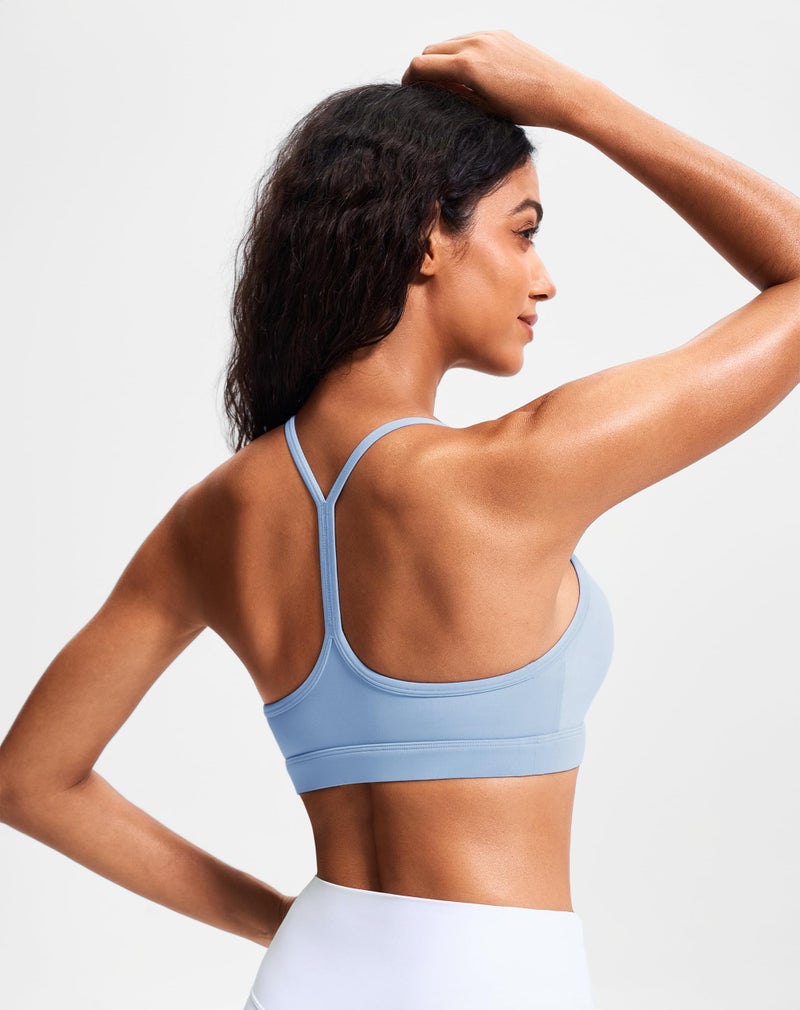 JOYSPELS Sports Bras for Women Workout Tops Open Back Racerback Padded Athletic Yoga Bra Basic Wireless Bra Chambray - Image 4