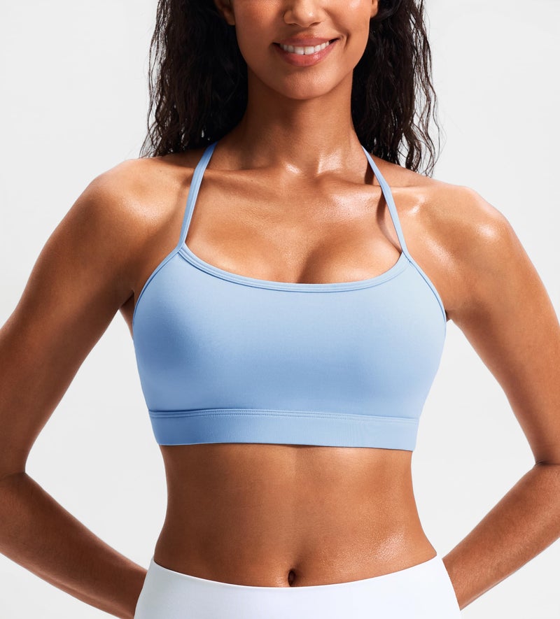 JOYSPELS Sports Bras for Women Workout Tops Open Back Racerback Padded Athletic Yoga Bra Basic Wireless Bra Chambray - Image 2