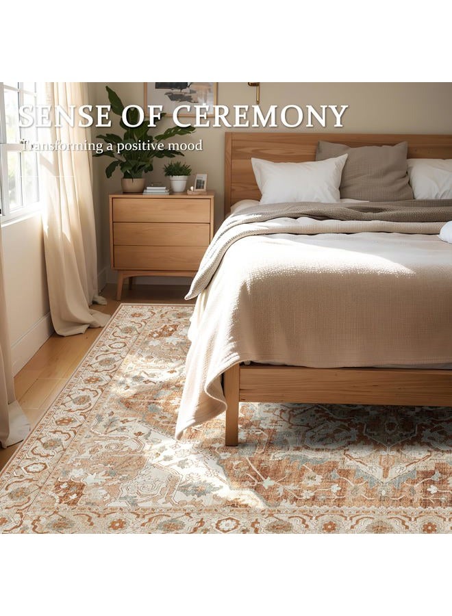Deerly Large Washable Area Rug 8x10 for Living Room Bedroom Boho Vintage Oriental Rug for Dining Room Non-Slip Soft Low-Pile Farmhouse, Caramel/Beige/Multi - Image 2