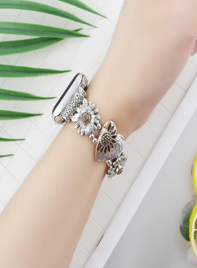 YONWORTH Stretchy Metal Bracelet Bands Compatible with Apple Watch Band 38mm 40mm 41mm, Women Fancy Elastic Sunflower Heart Dressy Stainless Replacement Wristband Strap for iWatch Series 9 8 7 6 5 4 3 2 1 SE - Image 4