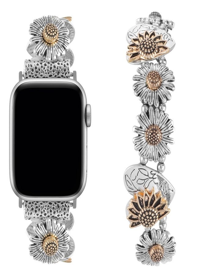 YONWORTH Stretchy Metal Bracelet Bands Compatible with Apple Watch Band 38mm 40mm 41mm, Women Fancy Elastic Sunflower Heart Dressy Stainless Replacement Wristband Strap for iWatch Series 9 8 7 6 5 4 3 2 1 SE - Image 3