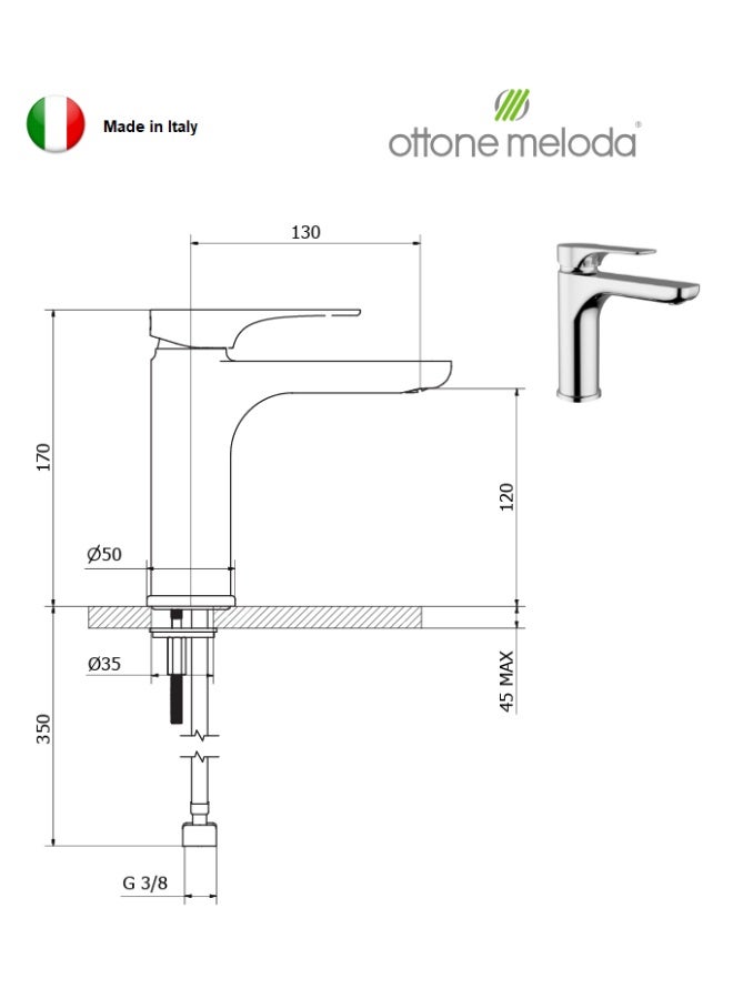ottone meloda VERA  Medium wash basin mixer w/o pop up waste - Image 1