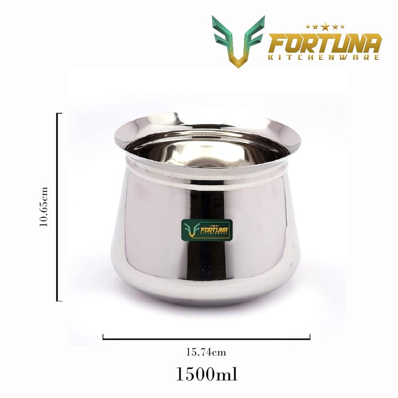 FORTUNA KITCHENWARE Heavy Gauge Dahi Handi/Curd Pot with Lid Stainless Steel Handi Utensils, Cookware & Serveware Handi for Kitchen with Lid & Knob 700ml, 1500ml & 2500ml - Image 3