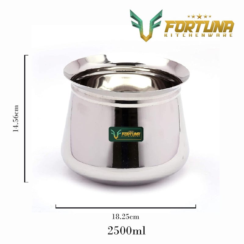 FORTUNA KITCHENWARE Heavy Gauge Dahi Handi/Curd Pot with Lid Stainless Steel Handi Utensils, Cookware & Serveware Handi for Kitchen with Lid & Knob 700ml, 1500ml & 2500ml - Image 4