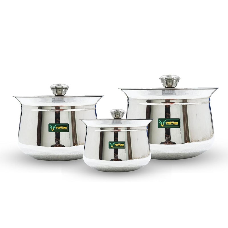 FORTUNA KITCHENWARE Heavy Gauge Dahi Handi/Curd Pot with Lid Stainless Steel Handi Utensils, Cookware & Serveware Handi for Kitchen with Lid & Knob 700ml, 1500ml & 2500ml - Image 1