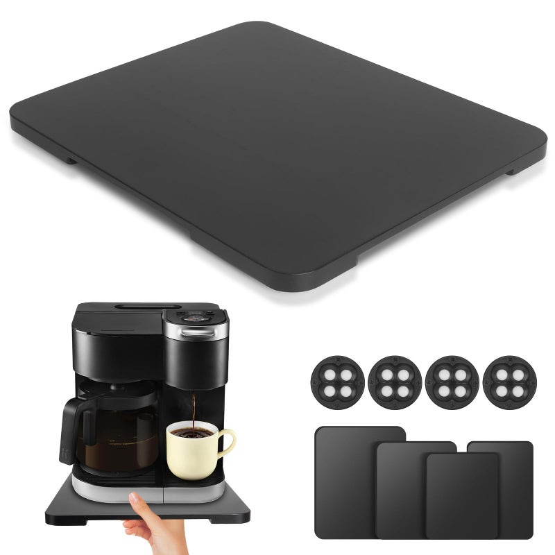 Taladad Appliance Slider 360Â° Rolling Tray for Coffee Maker Bamboo Coffee Pot Slider Tray Countertop Rotation Sliding Tray with Wheels, Small Appliances Mat Easily from Under the Cabinet Black(13.9"Ã—11.6") - Image 1