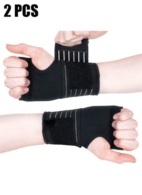 2 Pcs Wrist Hand Brace Elastic Support with Adjustable Strap Ideal for Carpal Relief Tendonitis Sprains Injury or Sports Use no Metal bar Without inhibiting Flexibility Left Right (Black)