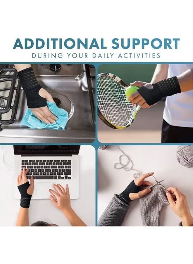 2 Pcs Wrist Hand Brace Elastic Support with Adjustable Strap Ideal for Carpal Relief Tendonitis Sprains Injury or Sports Use no Metal bar Without inhibiting Flexibility Left Right (Black)