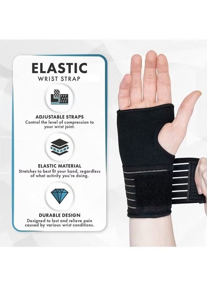 2 Pcs Wrist Hand Brace Elastic Support with Adjustable Strap Ideal for Carpal Relief Tendonitis Sprains Injury or Sports Use no Metal bar Without inhibiting Flexibility Left Right (Black)