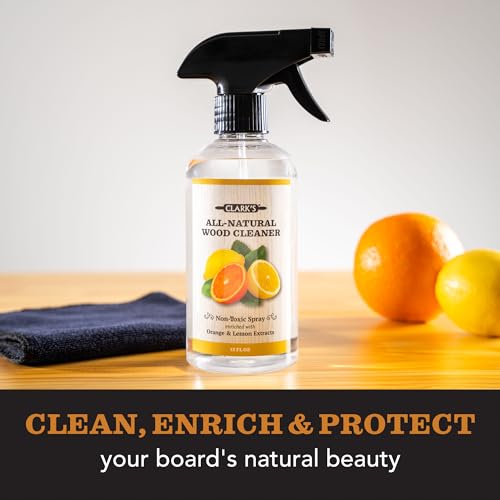 CLARK'S Natural Cutting Board Spray Cleaner, with Microfiber Cloth, for Wood Countertop – Pure Ingredients Filtered Water, Distilled Vinegar, Castile Soap, Lemon & Orange Citrus Oil Extracts, 12oz - Image 2